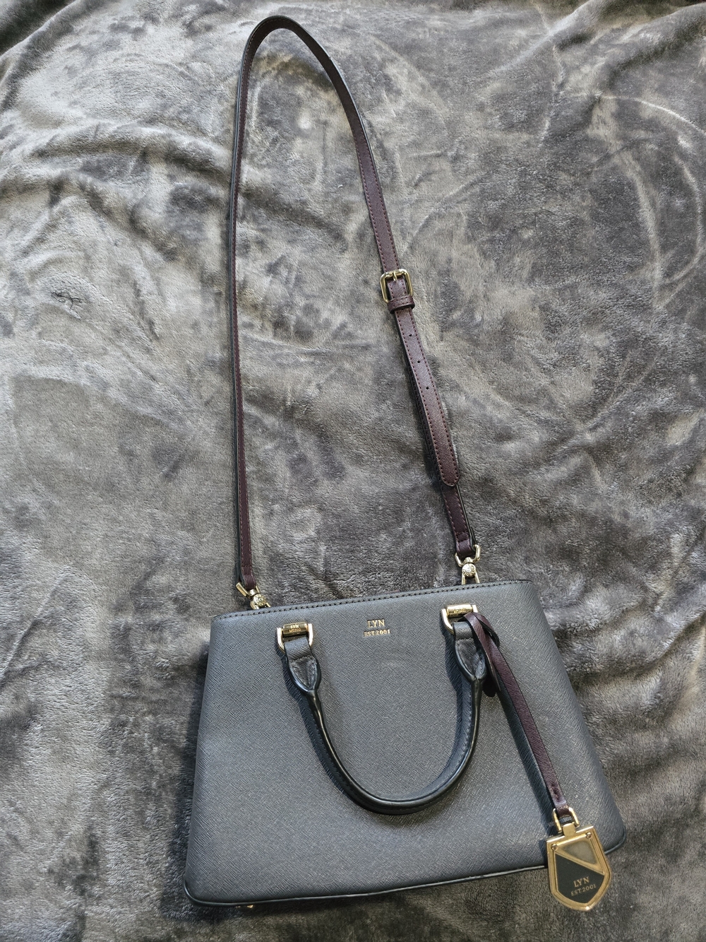 Gray Leather Crossbody Satchel